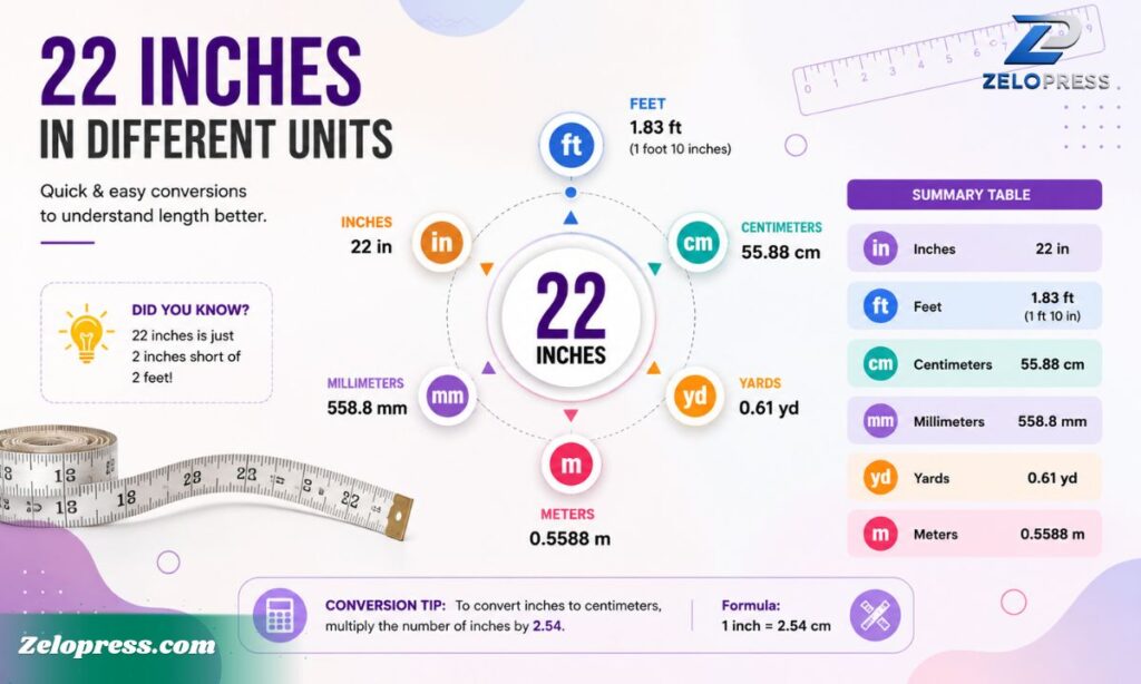 22 Inches in Different Units
