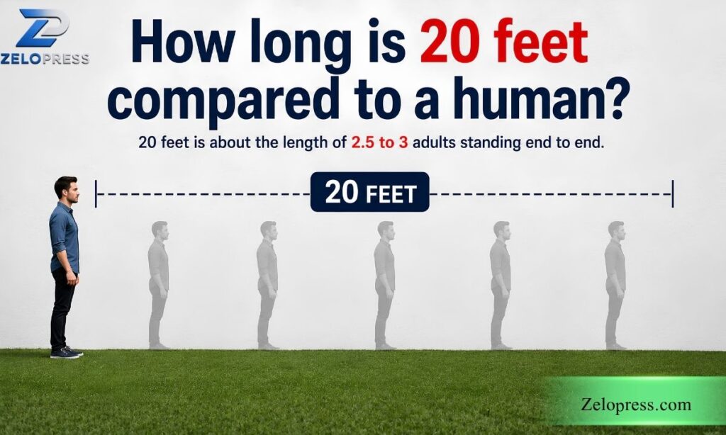 How long is 20 feet compared to a human?