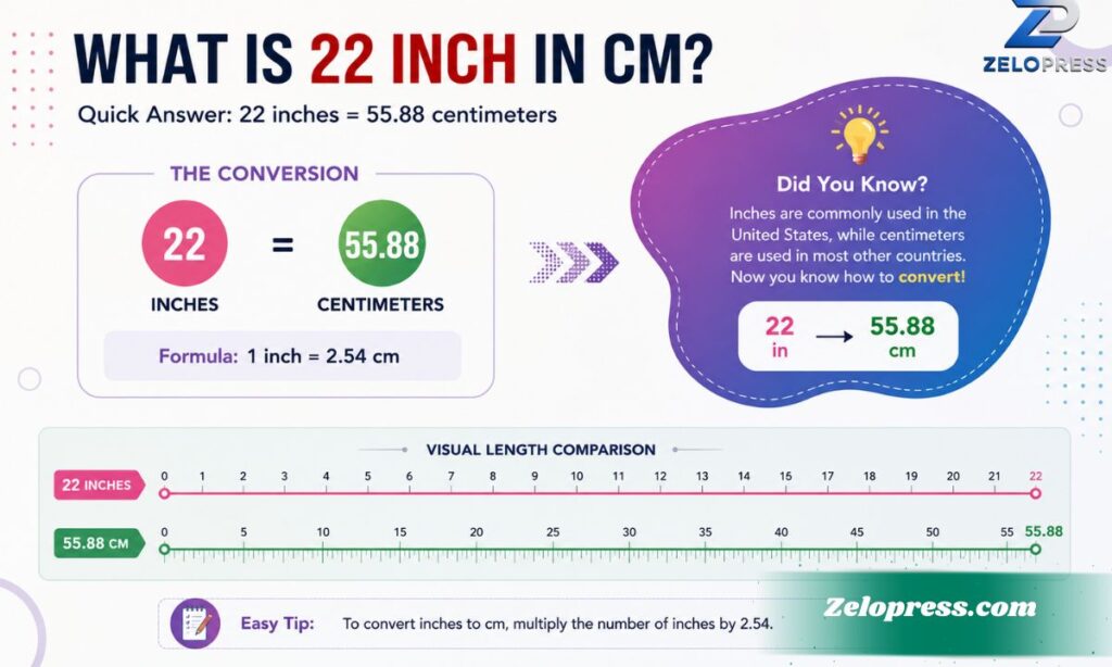 What is 22 inch in cm?