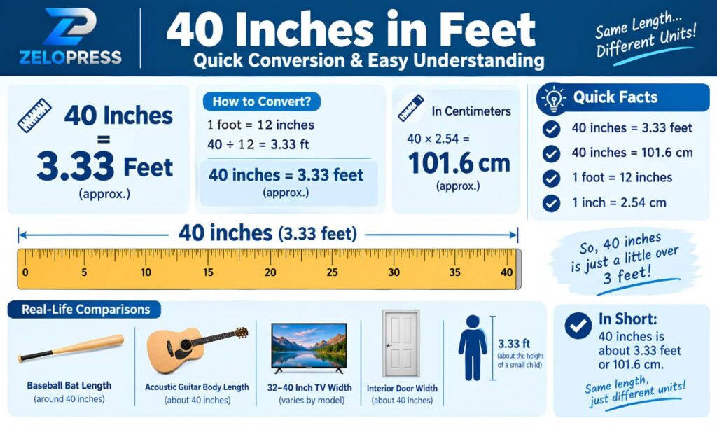 40 inches in feet