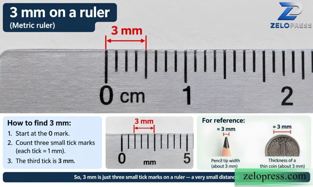 How big is 3 mm on a ruler